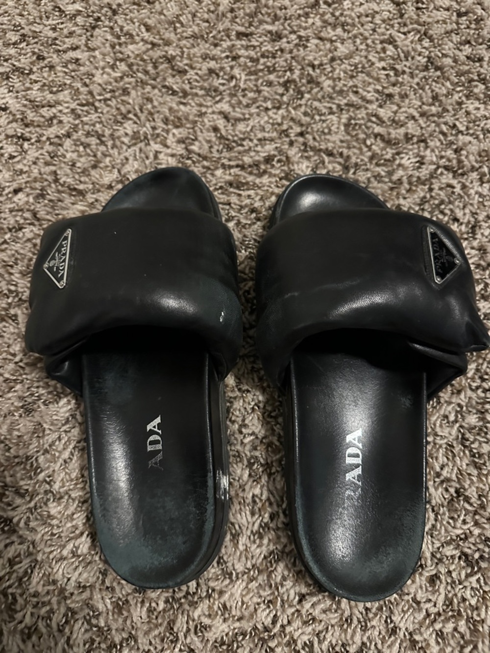 Prada Black Padded Leather Slide Sandals